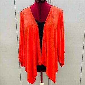 Premise Open Waterfall Cardigan Sz XL Orange Ruched Sleeve Lightweight high/low